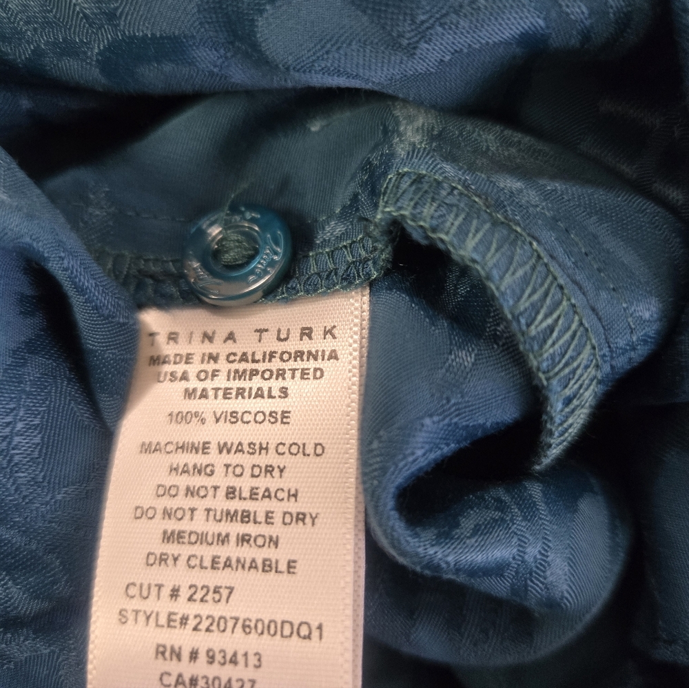 Trina Turk Banita Women's 12 Teal Green Floral Jacquard Wide Leg Jumpsuit New - Picture 8 of 8